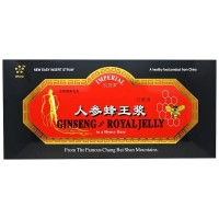 Женьшень и маточное молочко: https://www.iherb.com/pr/imperial-elixir-ginseng-royal-jelly-30-bottles-0-34-fl-oz-10-ml-each/12897
Этот жидкий препарат для приема внутрь сочетает в себе два самых ценных природных ингредиента: женьшень, легендарный тонизирующий корень, используемый в Китае на протяжении более 5000 лет, и маточное молочко, основной корм для пчелиной матки.

Шестилетние корни женьшеня тщательно собрирают в известных горах Чан Байшань в северо-восточной провинции Цзилинь (Китай). Свежее маточное молочко является богатым источником аминокислот, витаминов группы В (в частности, В5) и ферментов. Они вместе содержат много питательных веществ и обладают полезными для здоровья свойствами.