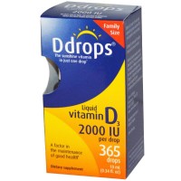 Жидкий витамин D3: https://ru.iherb.com/pr/Ddrops-Liquid-Vitamin-D3-2000-IU-0-34-fl-oz-10-ml/51078
Витамин D3 производится кожей при воздействии на нее солнечных лучей летом (UVB) и может содержаться всего в нескольких продуктах.

Витамин D необходим для здоровой функции костей и мышц.

Уровень витамина D может быть измерен с помощью анализа крови на 25-гидроксивитамин D. Институт медицины рекомендует держать этот уровень выше, чем 20 нг/мл. Добавка с витамином D необходима, чтобы держать уровень 25-гидроксивитамина D в пределах нормы.