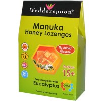 Медовые леденцы с эвкалиптом: http://ru.iherb.com/Wedderspoon-Organic-Inc-Manuka-Honey-Lozenges-Bee-Propolis-with-Eucalyptus-4-oz/24919

Идеально подходит для холодного времени года. Наши медовые леденцы манука с активностью 15+ с эвкалиптом и ментолом смягчают боль в горле и помогают при заложенности носа. Эвкалипт хорошо известен в качестве ингаляционного противоотечного средства при простудах, а также обладает сильными бактерицидным и антивирусным свойствами.
Наш старинный рецепт был придуман в 1950-х годах и выдержал проверку временем. Наши леденцы по-прежнему изготавливаются из самых простых натуральных ингредиентов.
Классический, проверенный временем рецепт 1950-х годов
Сделано из простых, натуральных и подлинных ингредиентов
Медленное растворение леденца позволяет полностью обволакивать горло
Превосходный вкус – не резкий, не горький и не слишком сладкий