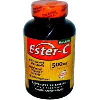 Витамин С: http://ru.iherb.com/American-Health-Ester-C-500-mg-225-Veggie-Tabs/11370

Эстер-C – это революционный запатентованный состав с витамином С, усиленный натуральными метаболитами. Метаболиты способствуют усвоению витамина С лейкоцитами, важной частью иммунной системы. Эстер-C обладает нейтральным уровнем рН, что делает его некислотным и безопасным для желудка. Дневная доза Эстер-C, содержащая 1000 мг, оказывает всестороннюю поддержку иммунной системы и осуществляет антиокидантную защиту, на которую вы можете положиться.