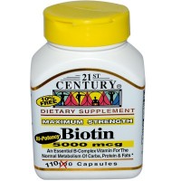 Биотин: http://ru.iherb.com/21st-Century-Health-Care-Biotin-5000-mcg-110-Capsules/41307

Биотин – это вещество, которое улучшает состояние кожи, ногтей и волос. Биотин содержит водорастворимую форму витамина группы B, при помощи которого организм быстрее перерабатывает белки, жиры и углеводы в энергию, которая так необходима для нормальной жизнедеятельности.

Особенно большое значение имеет витамин B для кожи. Он выполняет защитную функцию, оберегая кожу от вредных воздействий окружающей среды, предотвращает появление себорейного дерматита, препятствует пересушиванию кожи.

Еще одним компонентом биотина является сера. Это вещество после определенной химической реакции превращается в структурирующий компонент коллагена. Таким образом, биотин не только помогает поддерживать кожу здоровой. Он также укрепляет волосы, а ногти делает более прозрачными и эластичными.

Препараты биотина назначаются при повреждениях волос (ломкость, сухость, седина, секущиеся, слишком жирные или слишком сухие волосы). Также эти препараты показаны при заболеваниях кожи (шелушение и сухость, дерматит, жирная себорея, перхоть) и ногтей (медленный рост, ломкость, расслаивание, нарушение структуры ногтей).