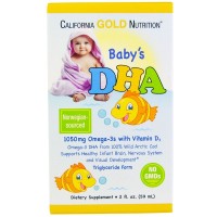 Омега-3 с витамином D3: https://ru.iherb.com/pr/California-Gold-Nutrition-Baby-s-DHA-1050-mg-Omega-3s-with-Vitamin-D3-2-fl-oz-59-ml/68171
ДГК (докозагексаеновая кислота) Oмега-3 из 100% дикой арктической трески способствует развитию мозга, нервной системы и зрения у малышей.

ДГК омега-3 является основным строительным блоком мозговой ткани, нервной системы и глаз малыша. Мозг малыша растет примерно на 175% в течение первого года жизни и увеличивается почти в 2 раза к концу второго года. Именно поэтому многие педиатры считают важным для ребенка получить достаточное количество ДГК в этот критический момент развития.